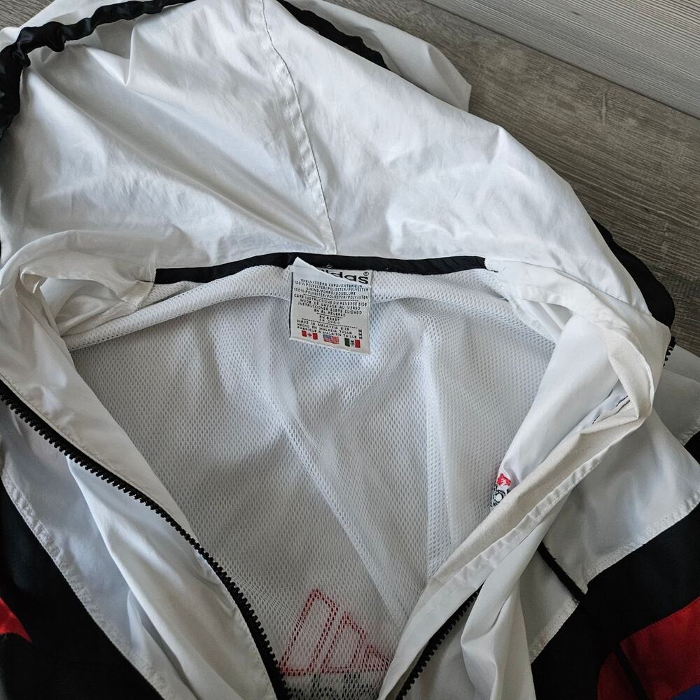 Vintage Adidas‎ Windbreaker Jacket Hooded 90s Colorblock White Black Red Size L - Picture 9 of 16